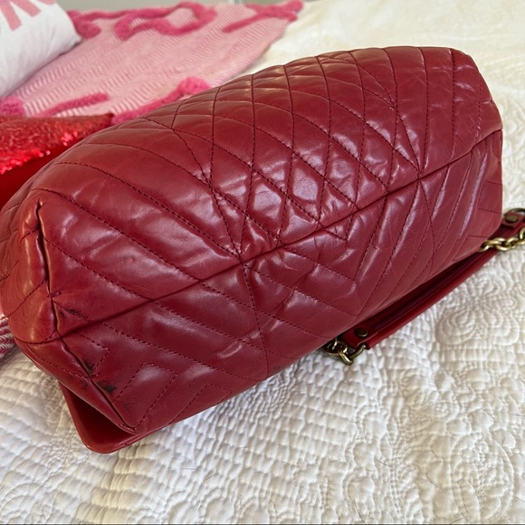 SOLD LANVIN HAPPY red quilted flap bag gold chain large - Picture 9 of 16